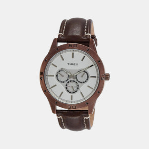 Fashion Men Quartz Silver Dial Chronograph Leather Watch TW000U916