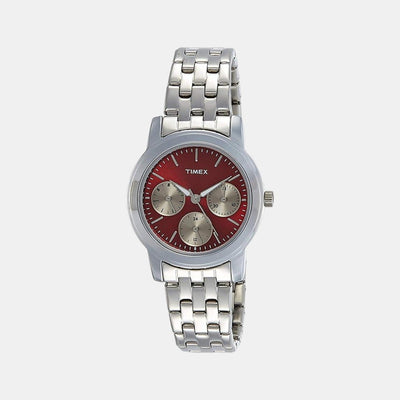 Fashion Women Quartz Red Dial Chronograph Stainless Steel Watch TW000W107
