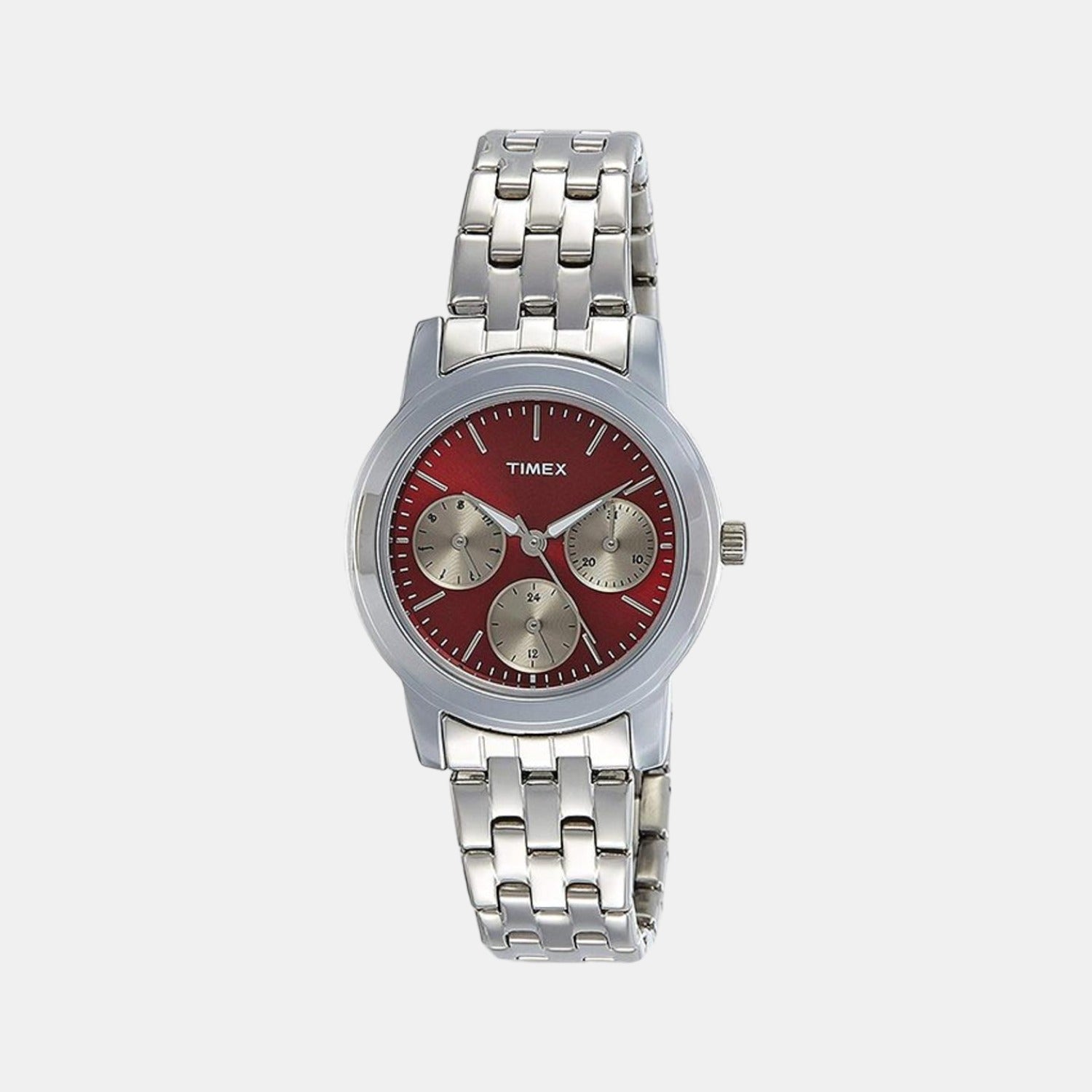 Fashion Women Quartz Red Dial Chronograph Stainless Steel Watch TW000W107