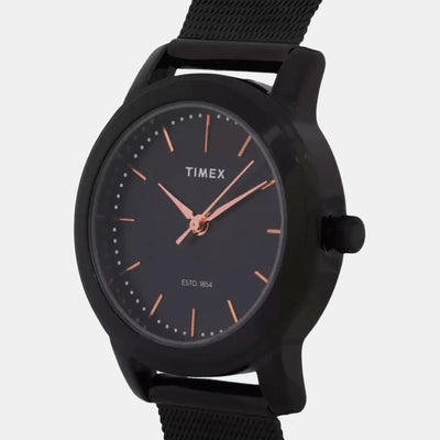 Fashion Women Quartz Black Dial Analog Stainless Steel Watch TW000W114