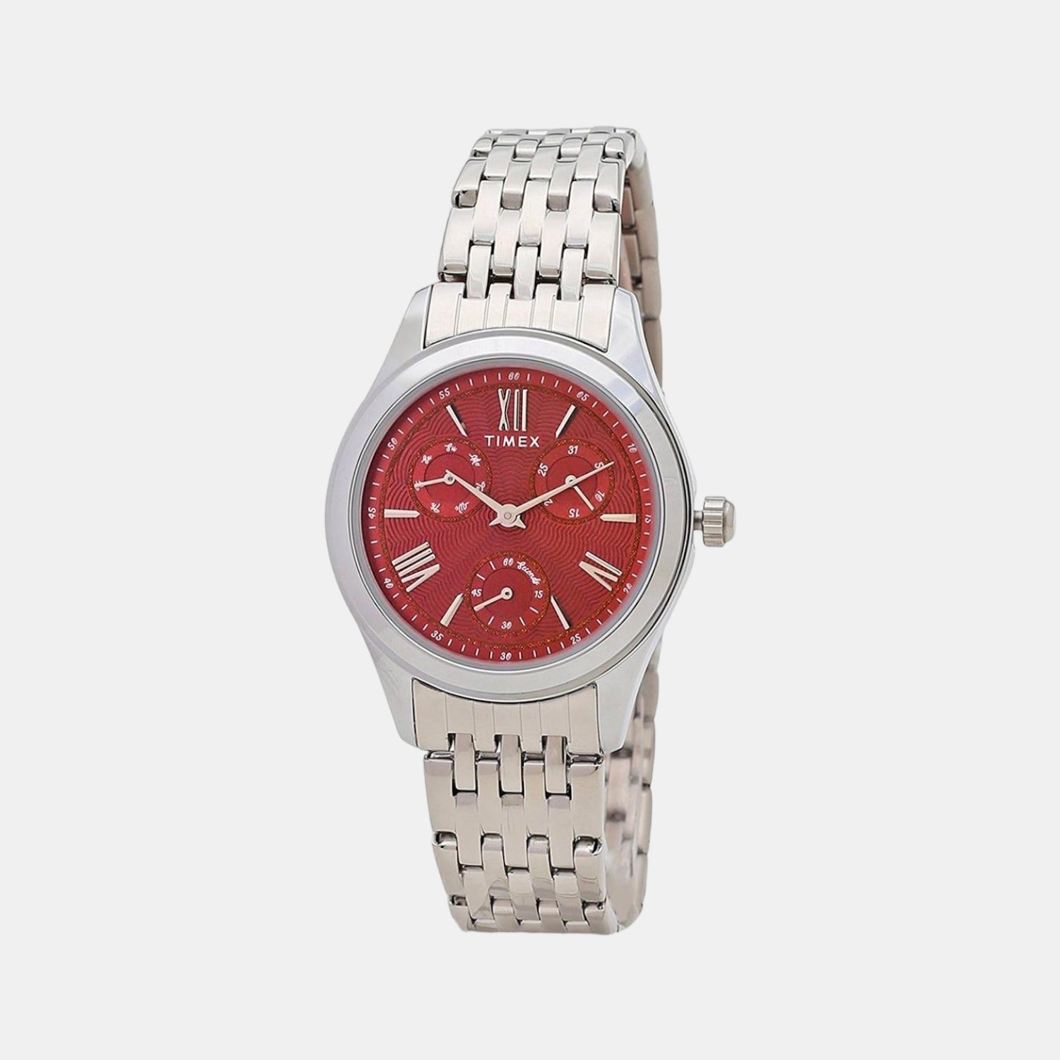 Fashion Women Quartz Red Dial Chronograph Stainless Steel Watch TW000W215