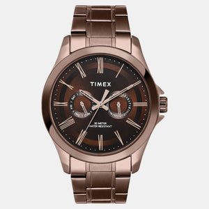 Fashion Men Quartz Brown Dial Analog Stainless Steel Watch TW000X136