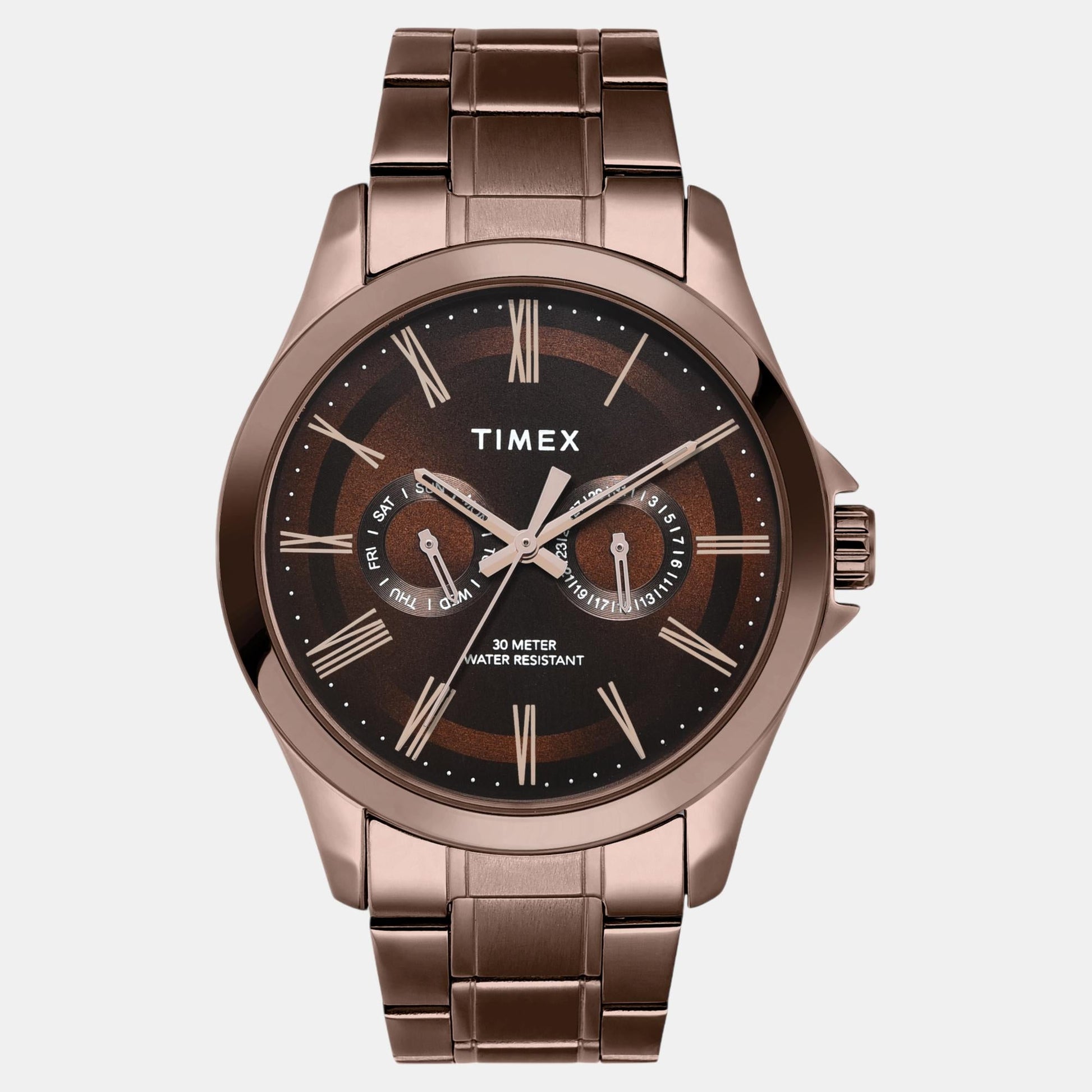 Fashion Men Quartz Brown Dial Analog Stainless Steel Watch TW000X136