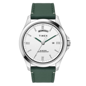 Fashion Men Quartz White Dial Analog Leather Watch TW000X138