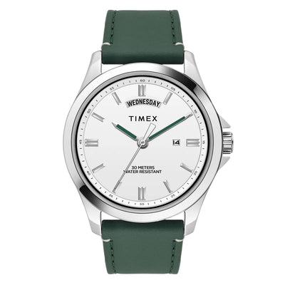 Fashion Men Quartz White Dial Analog Leather Watch TW000X138