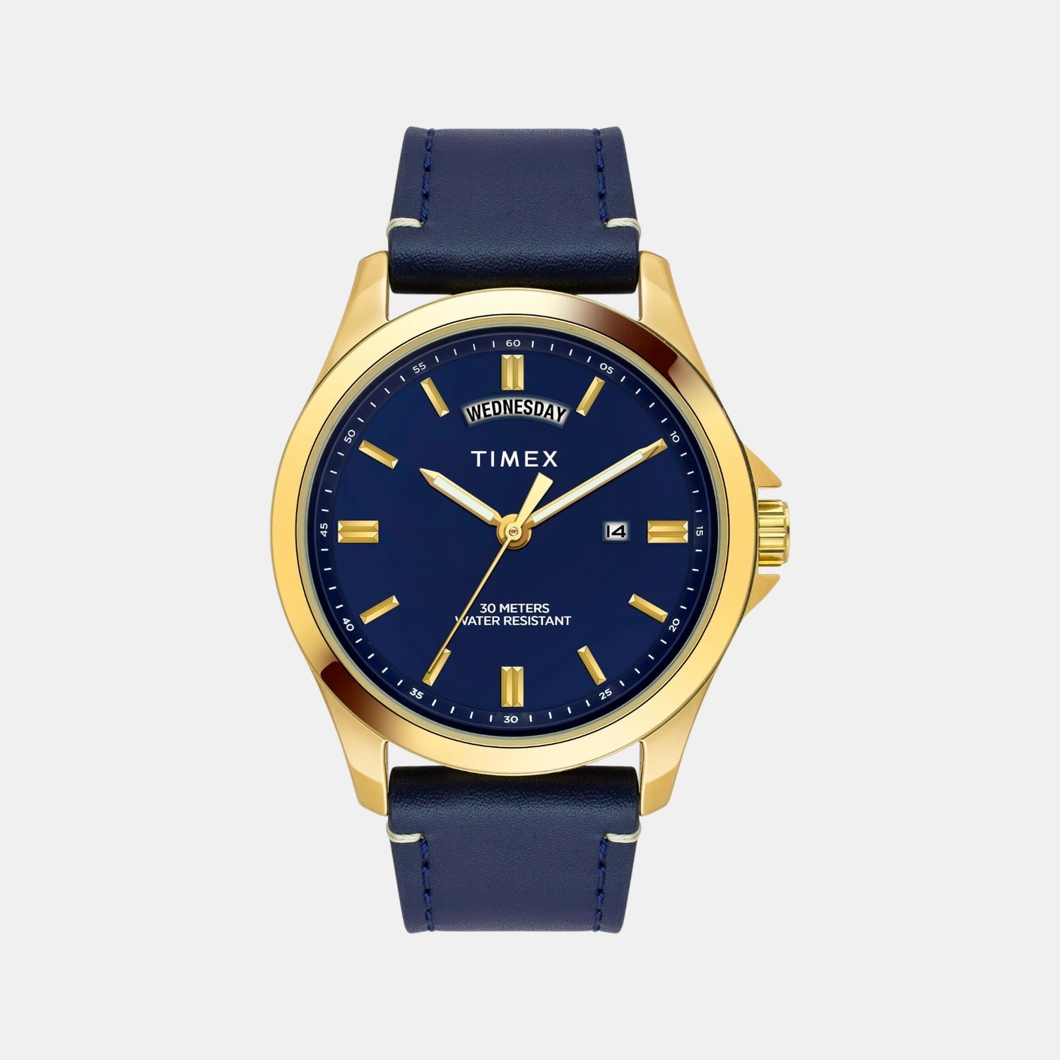 Fashion Men Quartz Blue Dial Analog Leather Watch TW000X140