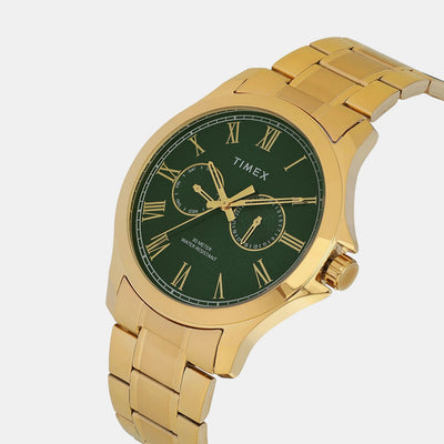 Fashion Men Quartz Green Dial Multi-Function Stainless Steel Watch TW000X142