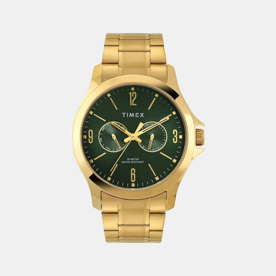 Fashion Men Quartz Green Dial Analog Stainless Steel Watch TW000X144