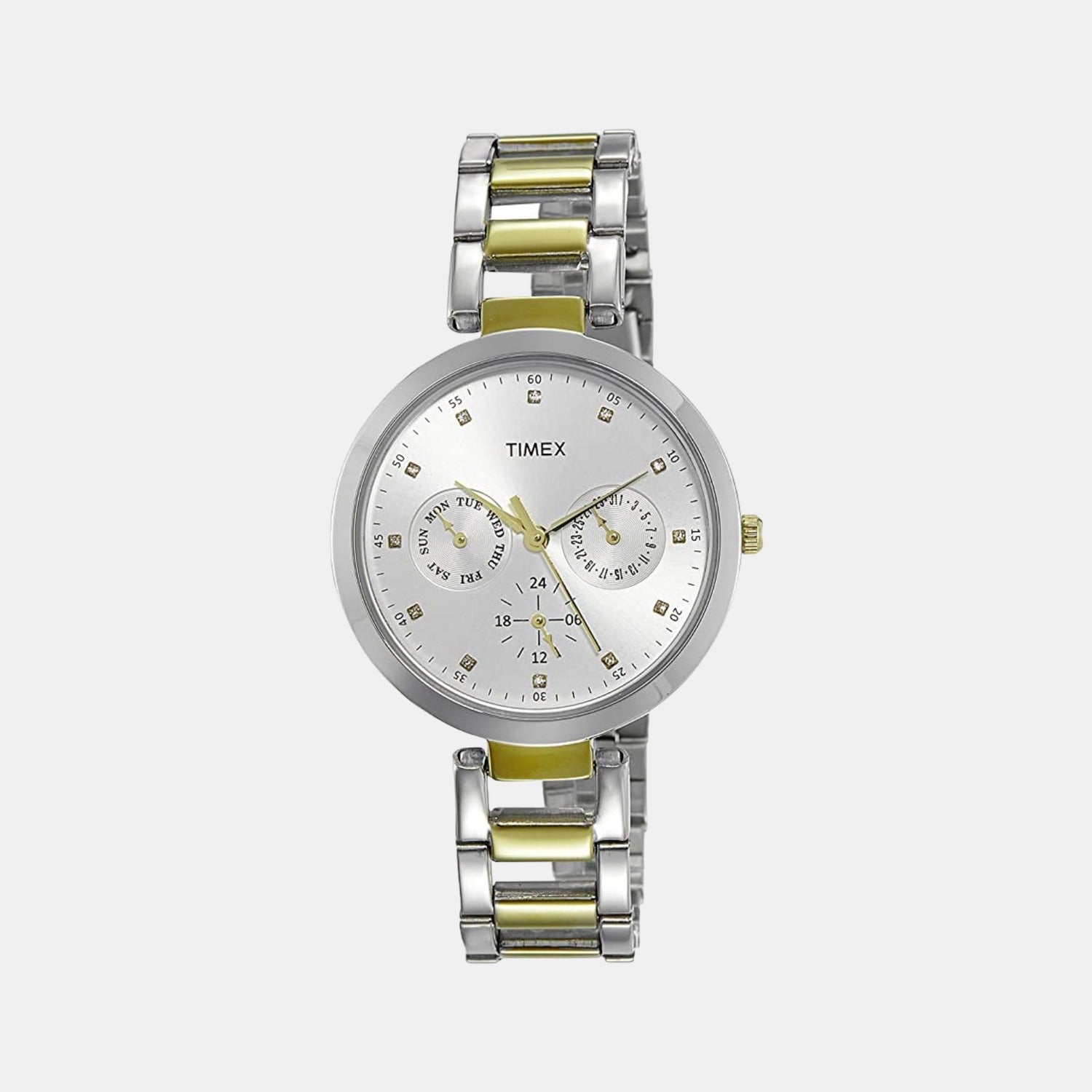 Fashion Women Quartz Silver Dial Chronograph Stainless Steel Watch TW000X207