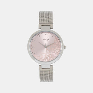 Fashion Women Quartz Pink Dial Analog Stainless Steel Watch TW000X217