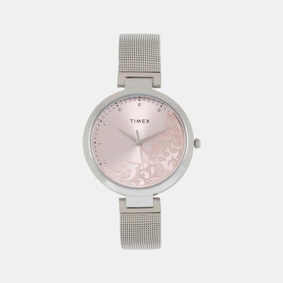 Fashion Women Quartz Pink Dial Analog Stainless Steel Watch TW000X217