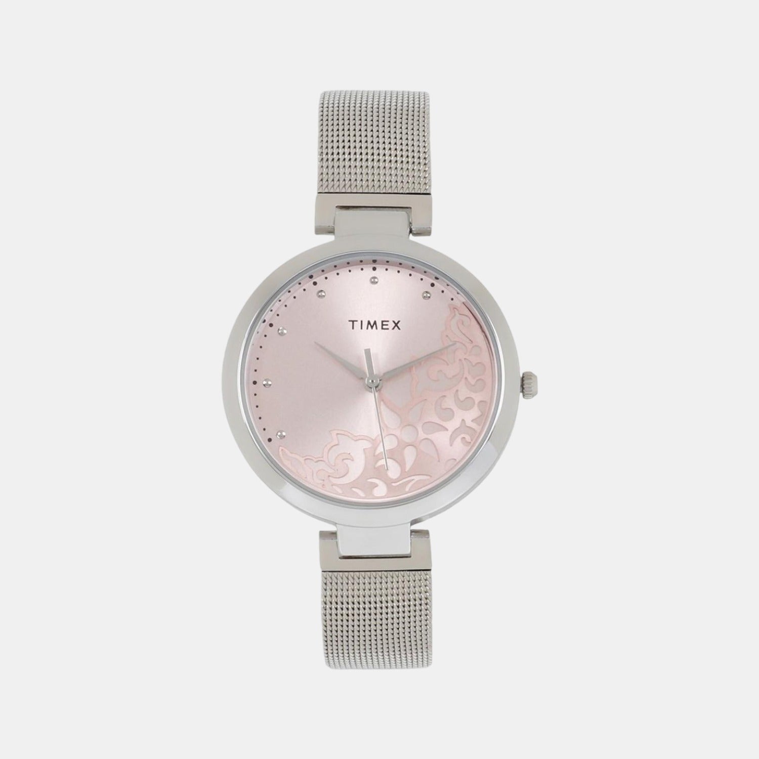 Fashion Women Quartz Pink Dial Analog Stainless Steel Watch TW000X217