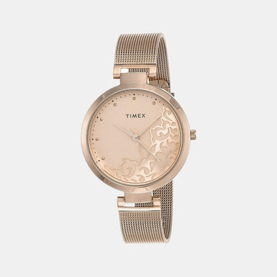 Fashion Women Quartz Rose Gold Dial Analog Stainless Steel Watch TW000X219