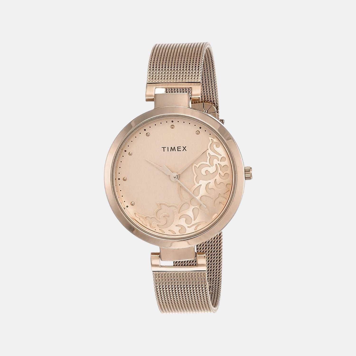 Fashion Women Quartz Rose Gold Dial Analog Stainless Steel Watch TW000X219