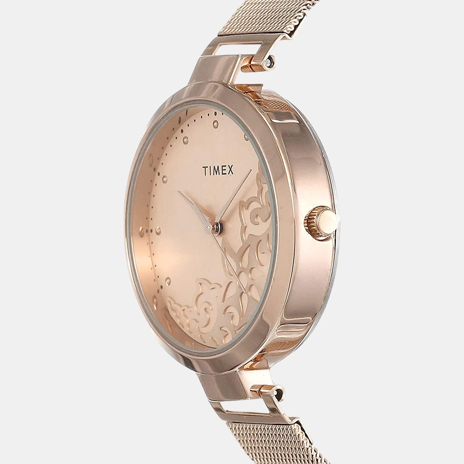 Fashion Women Quartz Rose Gold Dial Analog Stainless Steel Watch TW000X219