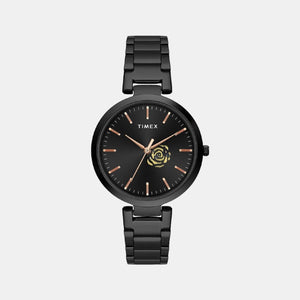 Fashion Women Quartz Black Dial Analog Stainless Steel Watch TW000X225