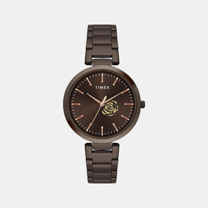 Fashion Women Quartz Brown Dial Analog Stainless Steel Watch TW000X227