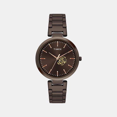 Fashion Women Quartz Brown Dial Analog Stainless Steel Watch TW000X227