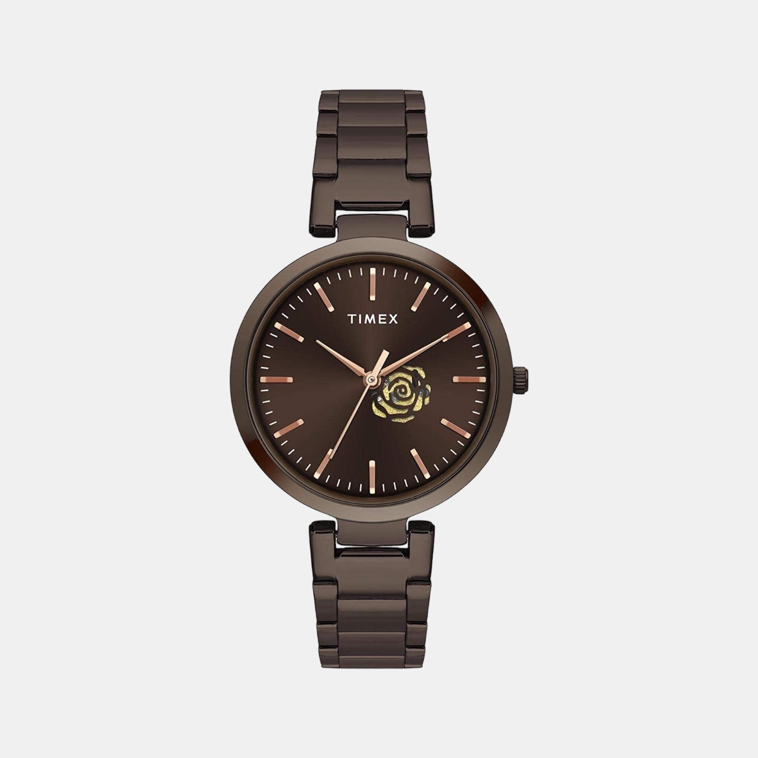 Fashion Women Quartz Brown Dial Analog Stainless Steel Watch TW000X227