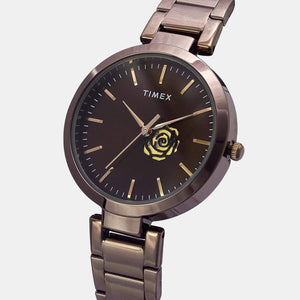 Fashion Women Quartz Brown Dial Analog Stainless Steel Watch TW000X227