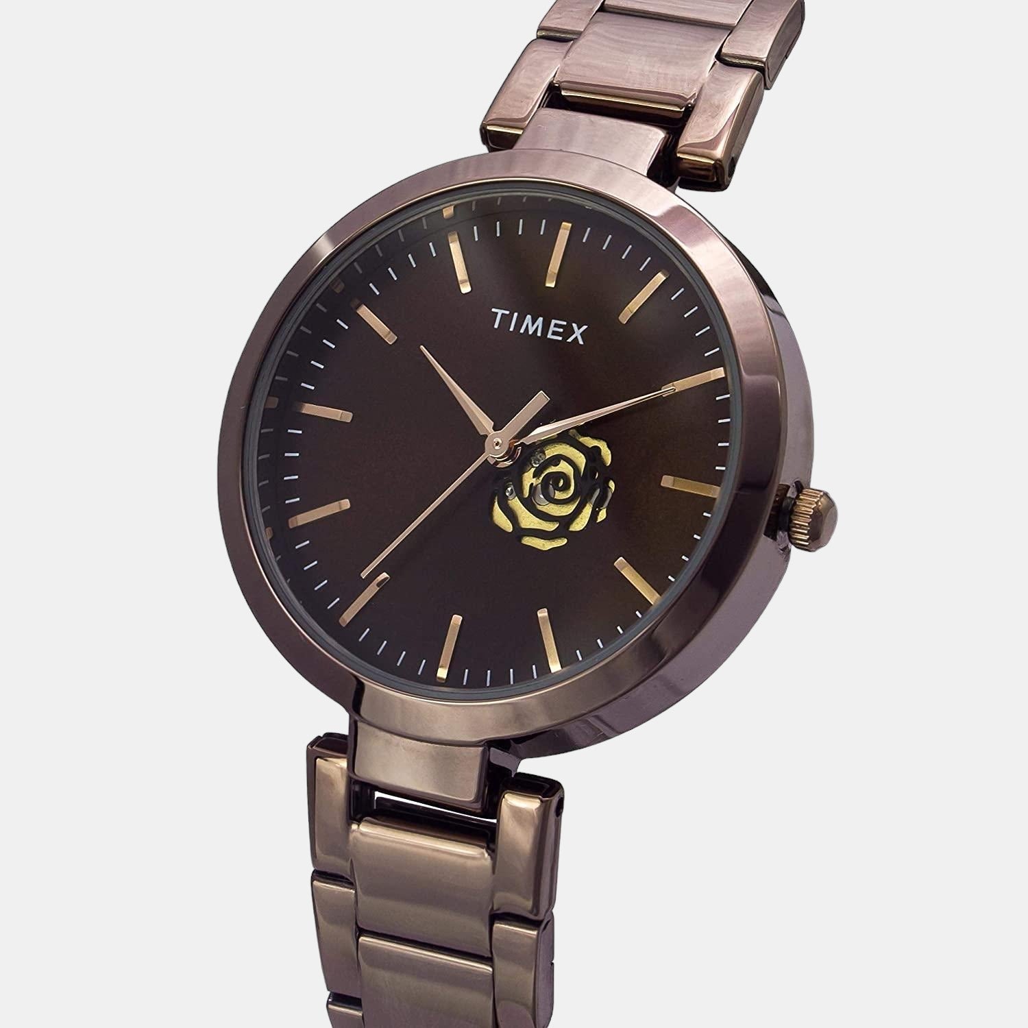 Fashion Women Quartz Brown Dial Analog Stainless Steel Watch TW000X227