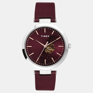 Fashion Women Quartz Burgundy Dial Analog Leather Watch TW000X245