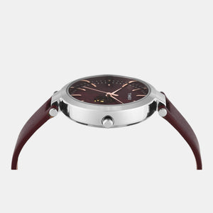 Fashion Women Quartz Burgundy Dial Analog Leather Watch TW000X245