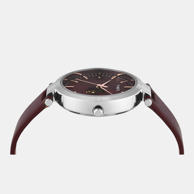 Fashion Women Quartz Burgundy Dial Analog Leather Watch TW000X245