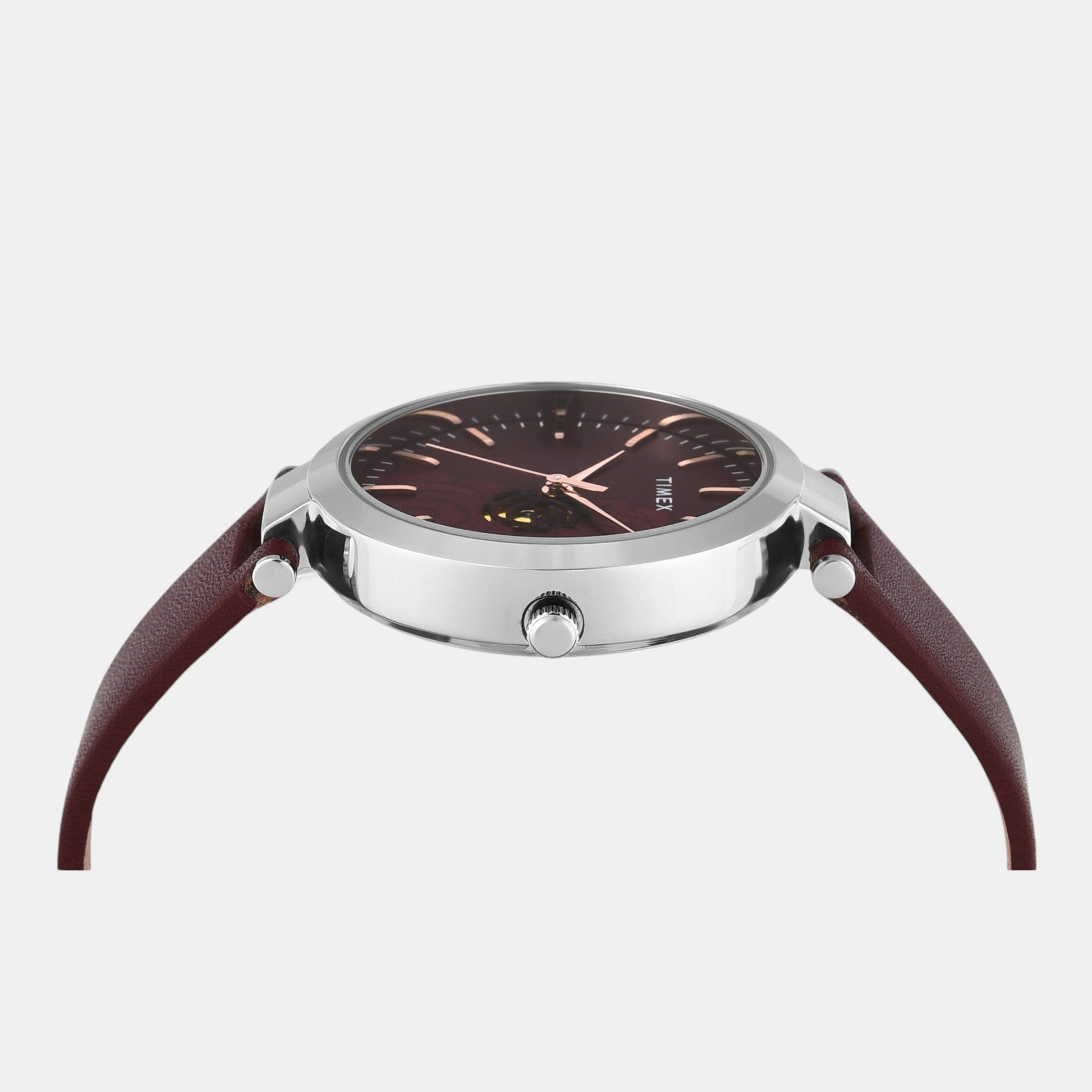 Fashion Women Quartz Burgundy Dial Analog Leather Watch TW000X245