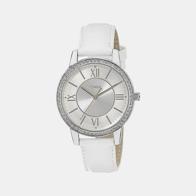 Fashion Women Quartz Silver Dial Analog Leather Watch TW000Y803