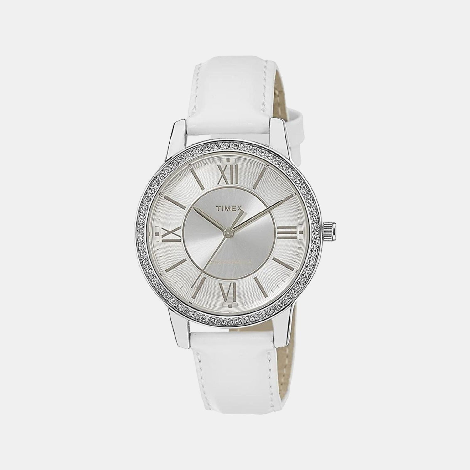 Fashion Women Quartz Silver Dial Analog Leather Watch TW000Y803