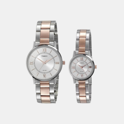 Couple Quartz Silver Dial Analog Stainless Steel Watch TW00PR213