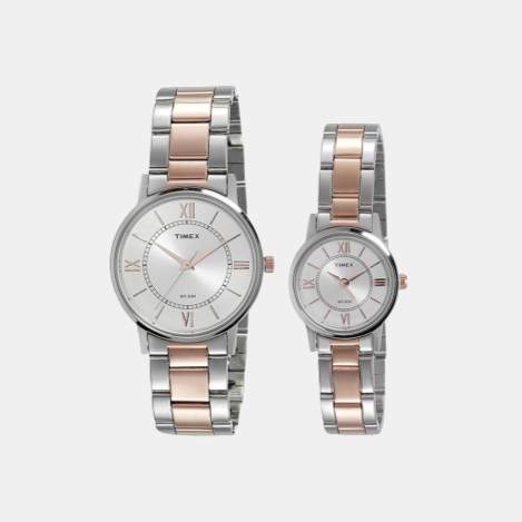 Couple Quartz Silver Dial Analog Stainless Steel Watch TW00PR213