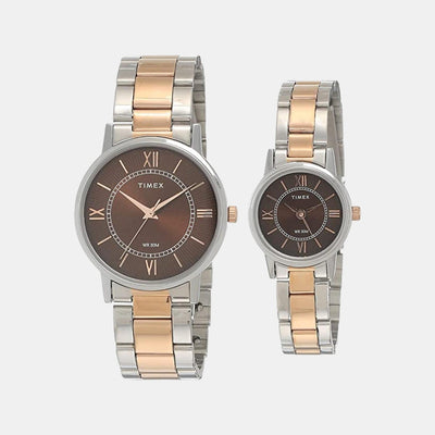 Couple Quartz Brown Dial Analog Stainless Steel Watch TW00PR214