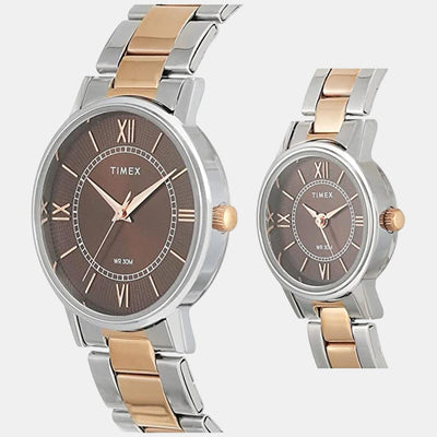 Couple Quartz Brown Dial Analog Stainless Steel Watch TW00PR214