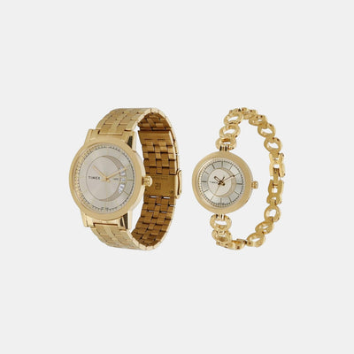 Couple Quartz Gold Dial Analog Stainless Steel Watch TW00PR229