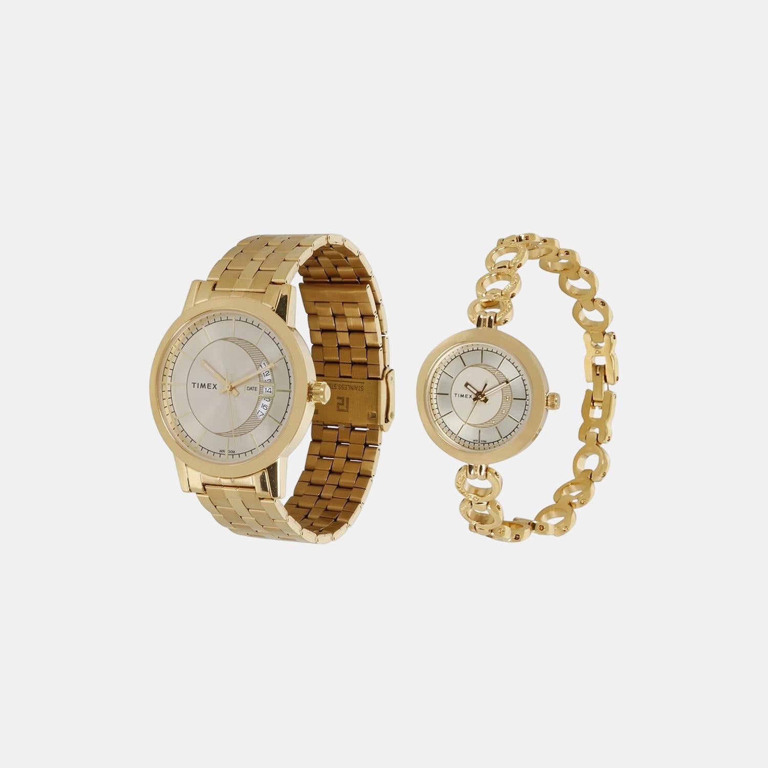Couple Quartz Gold Dial Analog Stainless Steel Watch TW00PR229