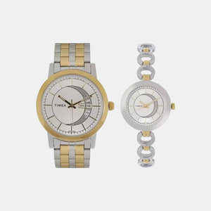 Couple Quartz Silver Dial Analog Stainless Steel Watch TW00PR230