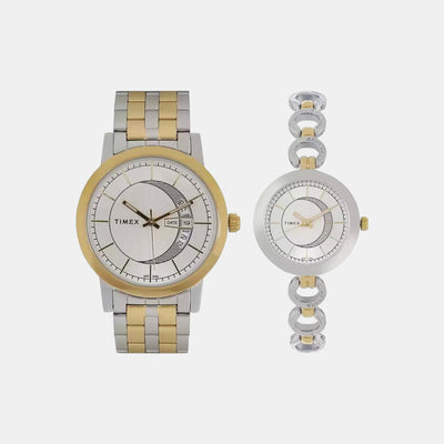 Couple Quartz Silver Dial Analog Stainless Steel Watch TW00PR230