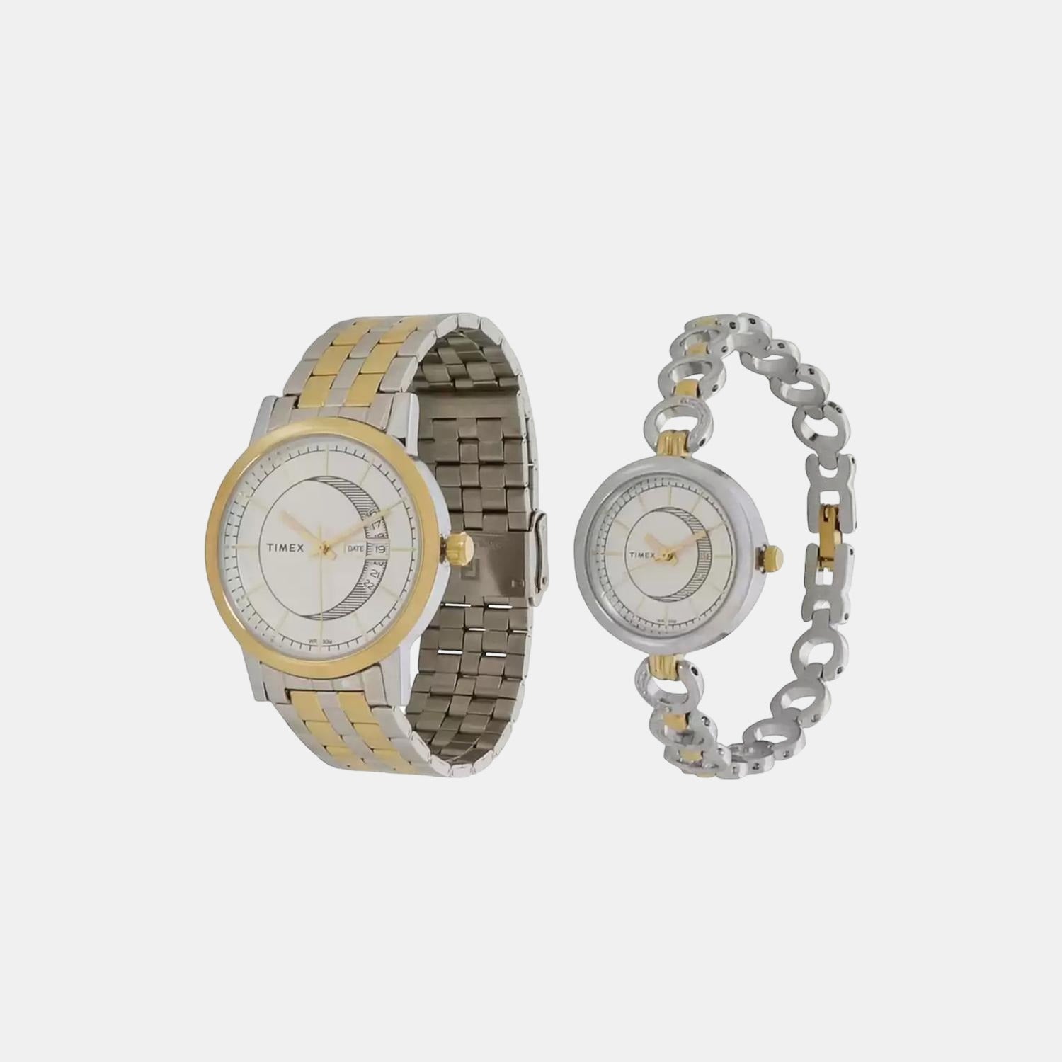 Couple Quartz Silver Dial Analog Stainless Steel Watch TW00PR230