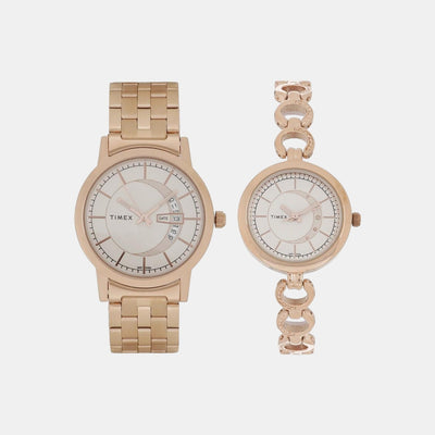 Couple Quartz Silver Dial Analog Stainless Steel Watch TW00PR231