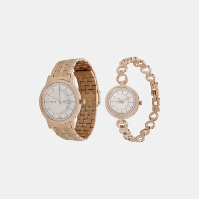 Couple Quartz Silver Dial Analog Stainless Steel Watch TW00PR231