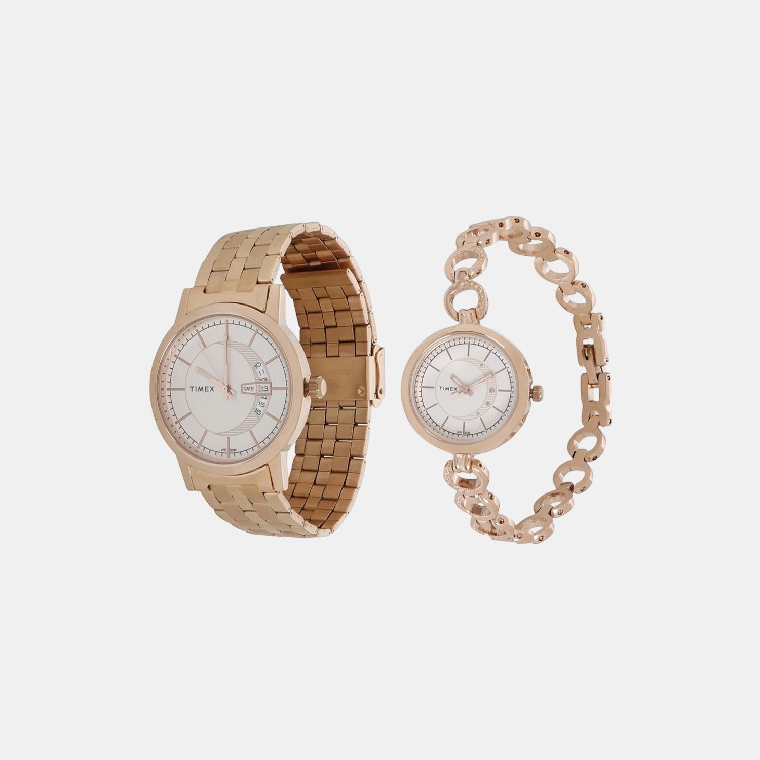 Couple Quartz Silver Dial Analog Stainless Steel Watch TW00PR231