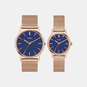 Couple Quartz Blue Dial Analog Stainless Steel Watch TW00PR270