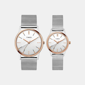 Couple Quartz Silver Dial Analog Stainless Steel Watch TW00PR271