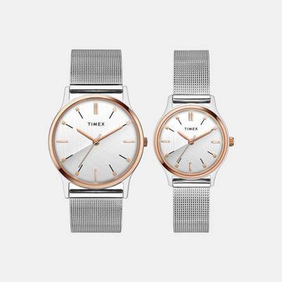 Couple Quartz Silver Dial Analog Stainless Steel Watch TW00PR271