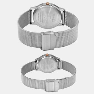 Couple Quartz Silver Dial Analog Stainless Steel Watch TW00PR271
