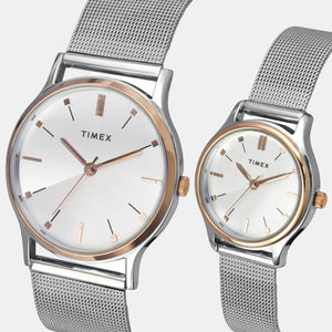 Couple Quartz Silver Dial Analog Stainless Steel Watch TW00PR271