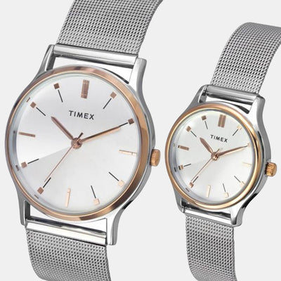 Couple Quartz Silver Dial Analog Stainless Steel Watch TW00PR271