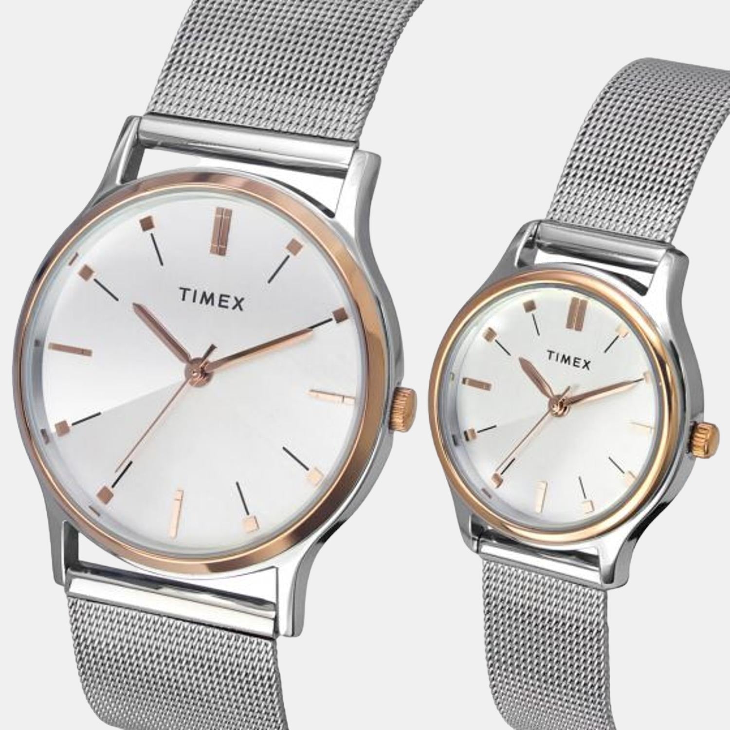 Couple Quartz Silver Dial Analog Stainless Steel Watch TW00PR271